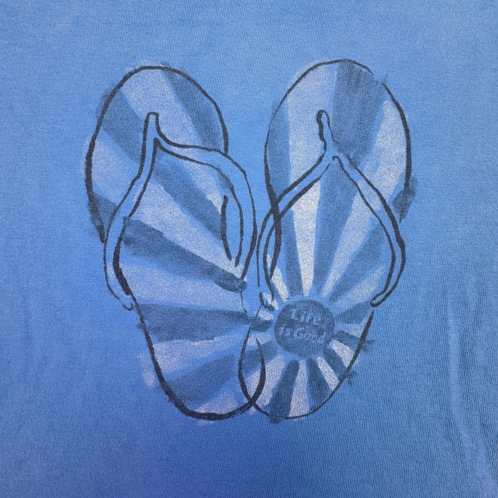 Life Is Good Womens Shirt Large Blue Sandals Flip-Flops‎ Sunshine Beach T-Shirt